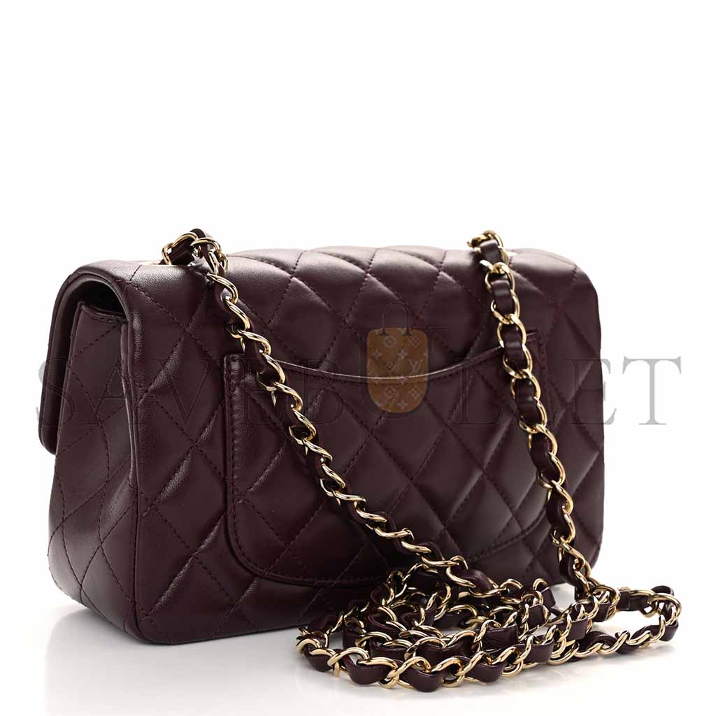 CHANEL LAMBSKIN QUILTED MINI RECTANGULAR FLAP BURGUNDY AS1116 (20*13*6cm)